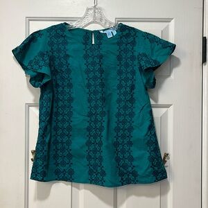 Draper James Green and Blue Short Sleeve Top